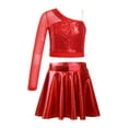 thumbnail image 1 of TSSOE Kids Girls Sequins Jazz Cheer Dance Performance Outfits Cheerleading Crop Top with Metallic Pleated Skirt Set Red 10, 1 of 6