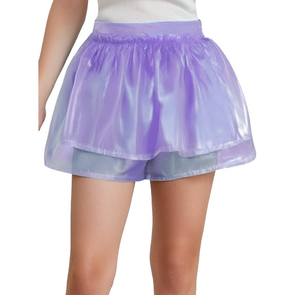 TSSOE Kids Girls Shiny Metallic Jazz Hip Hop Latin Street Dance Shorts Active Sports Running Gymnastics Shorts Hot Pants Purple 12