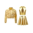 thumbnail image 1 of TSSOE Kids Girls Shiny Metallic Long Sleeve Bomber Jacket Jazz Hip Hop Dance Coat Crop Top And Skirt Set Gold 14, 1 of 3