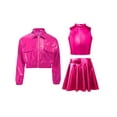 thumbnail image 1 of TSSOE Kids Girls Shiny Metallic Long Sleeve Bomber Jacket Jazz Hip Hop Dance Coat Crop Top And Skirt Set Hot Pink 8, 1 of 3