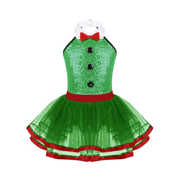TSSOE Kids Girls Shiny Sequins Christmas Dance Figure Skating Tutu Dress Leotard Xmas Holiday Festival Dancewear Green 8