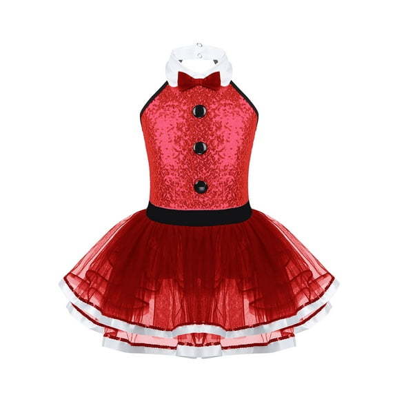 TSSOE Kids Girls Shiny Sequins Christmas Dance Figure Skating Tutu Dress Leotard Xmas Holiday Festival Dancewear Red 10
