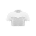 thumbnail image 1 of TSSOE Kids Girls Shiny Sequins Dance Crop Tops Mock Neck Short Sleeve Mesh Patchwork Jazz Hip Hop Dance T-Shirt Silver 10, 1 of 5