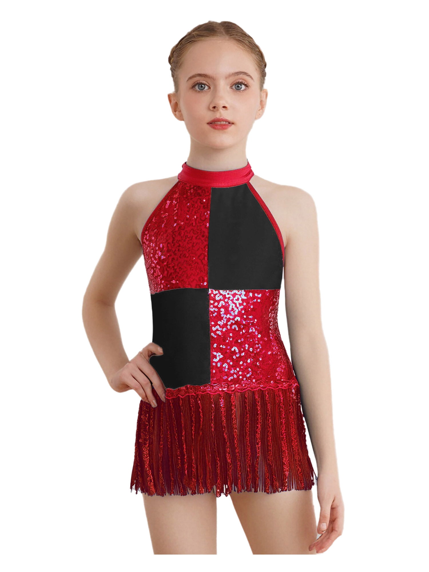 TSSOE Kids Girls Shiny Tassel Latin Tango Dance Dress Sequin Sleeveless ...