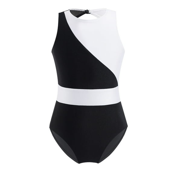TSSOE Kids Girls Sleeveless Gymnastics Dance Leotards Color Block Athletic Bodysuit Dancewear Black&White 16