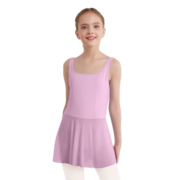TSSOE Kids Girls Sleeveless Mesh Ballet Leotard Dance Dress Ballerina Outfit Lyrical Modern Dancewear Dusty Pink 2-3