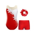 thumbnail image 1 of TSSOE Kids Girls Sleeveless Sparkle Tumbling Gymnastics Leotards with Booty Shorts Hairband Set Dance Costume Red 10, 1 of 3