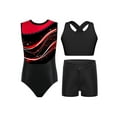 thumbnail image 1 of TSSOE Kids Girls Sleeveless Stylish Print Color Block Dance Unitard Ballet Skating Bodysuit with Sports Bra Shorts Red 14, 1 of 3