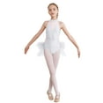 thumbnail image 1 of TSSOE Kids Girls Shiny Rhinestone Sleeveless Mock Neck Feather Tulle Skirted Leotard Ballerina Outfits Dancewear White 6, 1 of 7