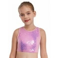 thumbnail image 1 of TSSOE Kids Girls Sparkling Sequin Crop Top Vest for Jazz Dance Cheerleading Stage Performance Pink 6-10, 1 of 5