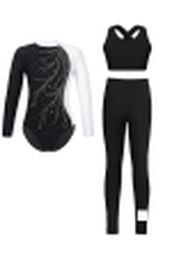 Gymnastics Leotards for Girls 3Pcs Tumbling Outfits Ballet Dance Unitards Activewear Set Biketards White 6
