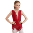 thumbnail image 1 of TSSOE Kids Girls Tassel Latin Dance Dress Skating Gymnastic Leotard Modern Jazz Ballroom Dancewear Burgundy 10, 1 of 7
