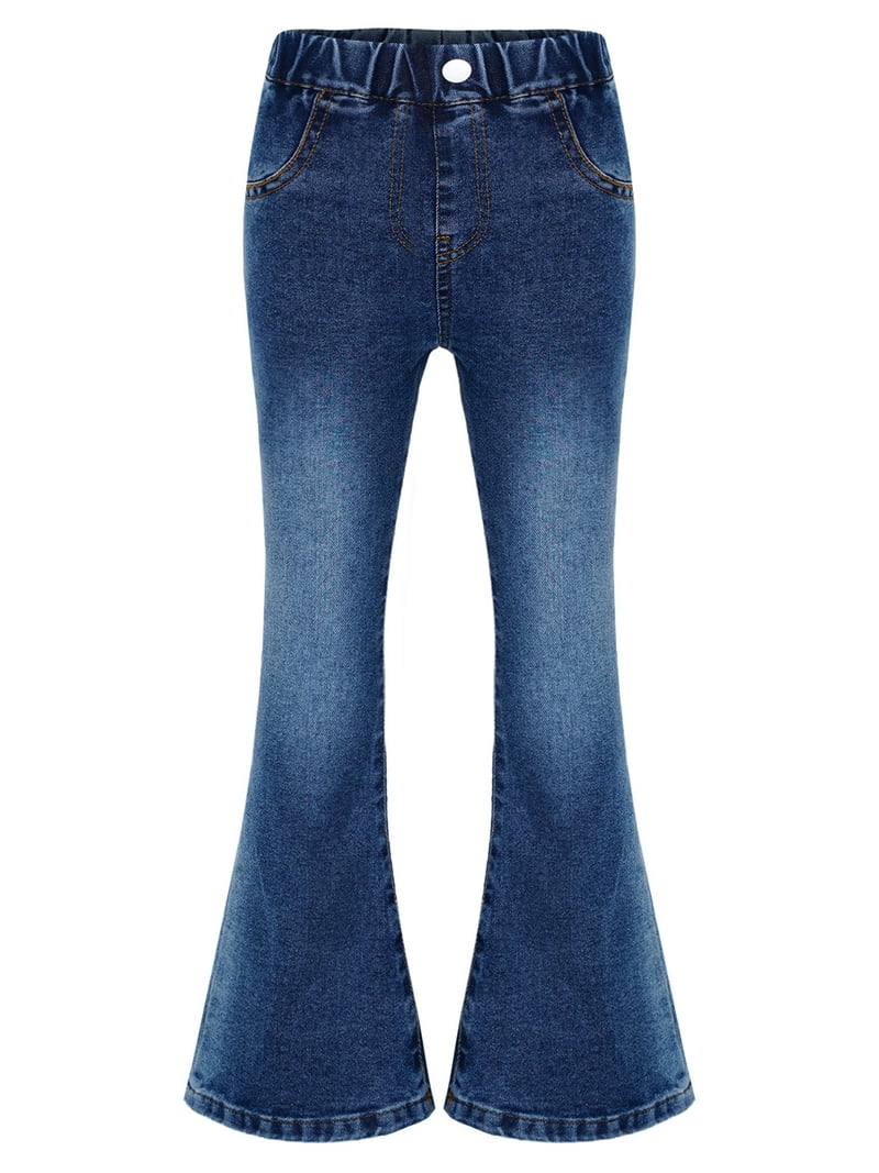 TSSOE Kids Girls Washed Slim-Fit Flared Jeans Casual Elastic