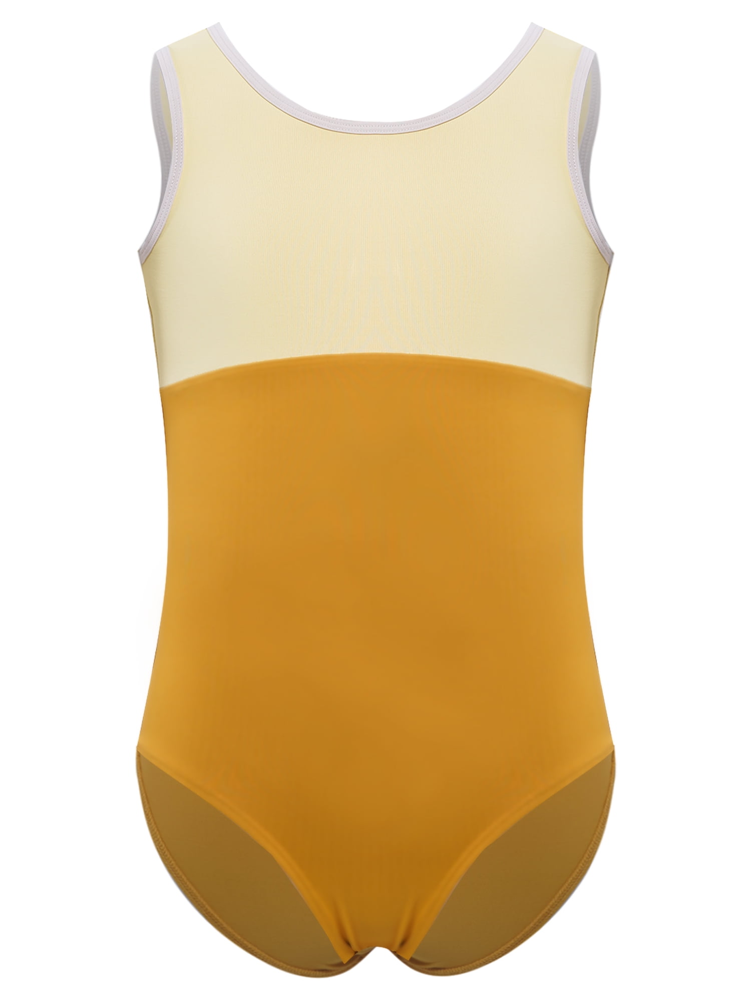 Biketard De Gymnastique Pour Fille 4T – Jaune Blanc Métallisé – Sans Manches – Parfait Pour La Danse