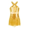 thumbnail image 1 of TSSOE Latin Dance Dress for Girls Kids Sleeveless Sequins Tassel Hem Skirted Leotard Dress Ballroom Dance Gold 4, 1 of 5