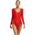 thumbnail image 1 of TSSOE Latin Dance Leotard for Women V Neck Sparkly Jazz Dance Bodysuit Ballroom Dancewear Red L, 1 of 7