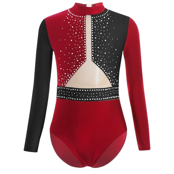 TSSOE Leotards for Girls Gymnastics Bodysuit Long Sleeve Ballet Dance One Piece Outfit Tank Unitard Burgundy 14