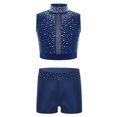 thumbnail image 1 of TSSOE Little Girl's Active Clothes Set Gymnastics Dance Outfit 6-16 Years Crop Top with Sport Shorts Navy Blue 12, 1 of 3