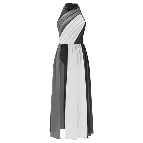 TSSOE Lyrical Dance Dress for Girls Ballet Dress Leotard Chiffon Color Block Modern Jazz Contemporary Dance Costume Black 6