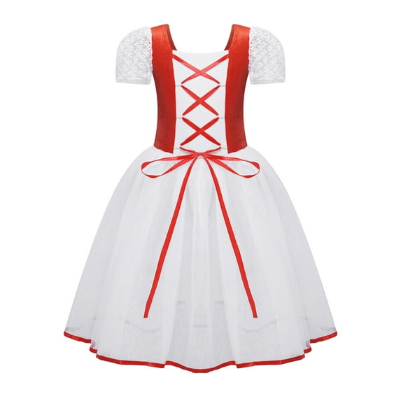TSSOE Lyrical Dance Dress for Girls Floral Lace Velvet Ballet Leoatrd Tutu Skirts Ballerina Stage Costume Red 10-12