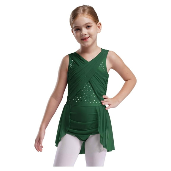 TSSOE Lyrical Dance Dress for Girls Latin Jazz Ballet Dance Leotard Dress Skating Ballroom Dancewear Green 16