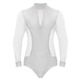 thumbnail image 1 of TSSOE Men Mesh Latin Dance Leotard Bodysuit Long Sleeve See-Through Rhinestones Salsa Tango Dancewear White L, 1 of 5