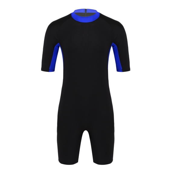 TSSOE Men's Half Sleeves Boxer Shorts Full Body Wetsuits Diving Surfing Scuba Swimsuit Bodysuit Navy_Blue L