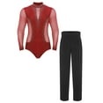 thumbnail image 1 of TSSOE Men's Latin Dance Outfits Long Sleeve Mesh Leotard with High Waist Pants Salsa Samba Clothes Red XL, 1 of 7