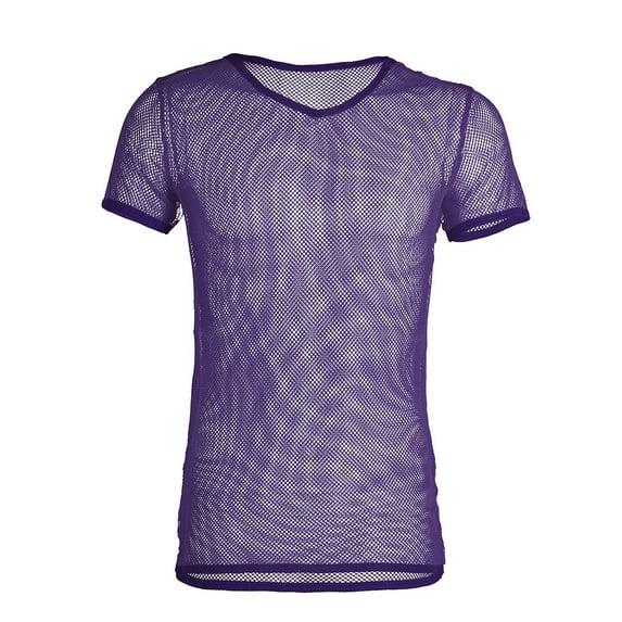 TSSOE Men's Mesh See Through Fitted Short Sleeve Muscle Top Purple M