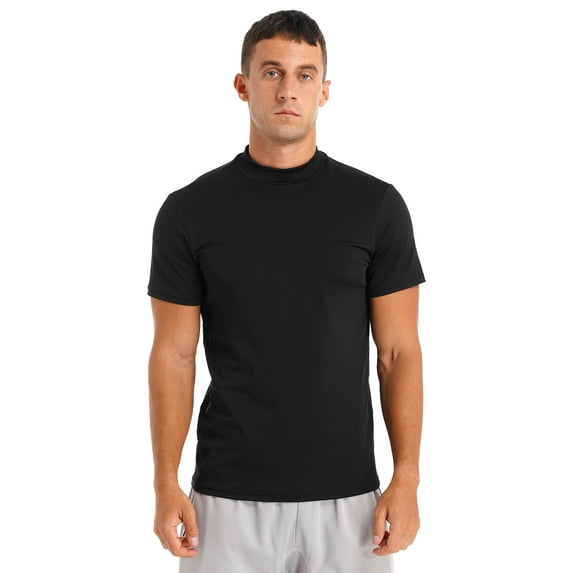 TSSOE Men's Mock Neck Short Sleeve Turtleneck Shirt Slim Fit T-shirt Pullover Undershirt Tops Black XXL