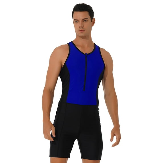 TSSOE Men's One Piece Sleeveless Front Zipped Swimsuit Stretchy Tank Unitards for Gym Sportswear Royal Blue 3XL