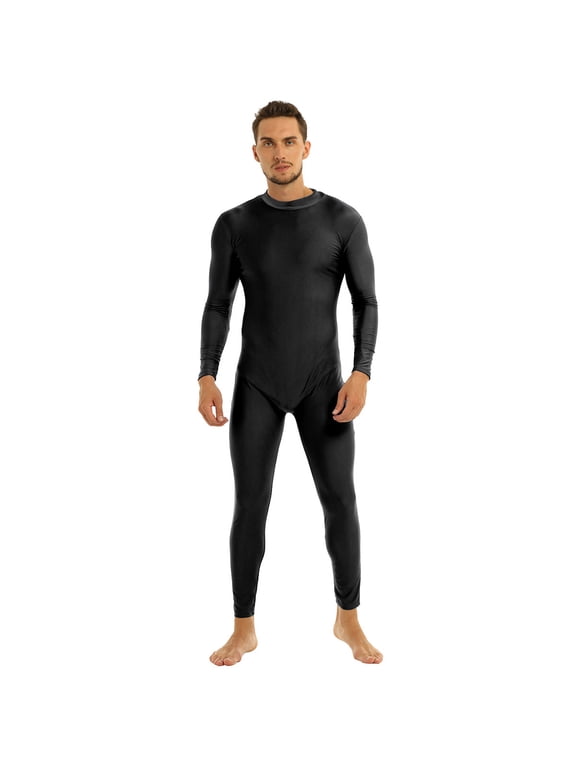 Men's One-piece Long Sleeve Spandex Unitard Catsuit Full Bodysuit Jumpsuit Cosplay Zentai Black M