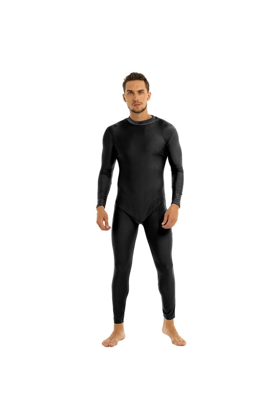 Men's One-piece Long Sleeve Spandex Unitard Catsuit Full Bodysuit Jumpsuit Cosplay Zentai Black XL