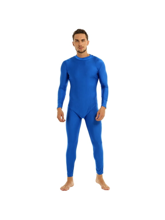 Men's One-piece Long Sleeve Spandex Unitard Catsuit Full Bodysuit Jumpsuit Cosplay Zentai Blue XL