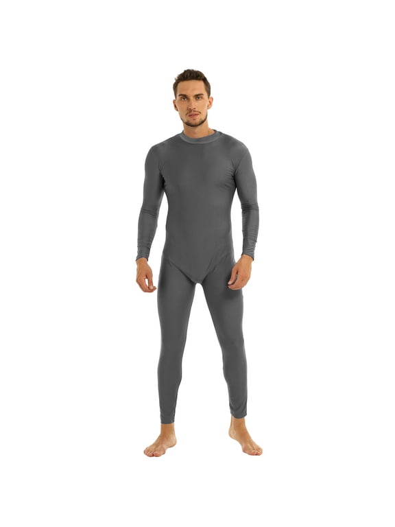 Men's One-piece Long Sleeve Spandex Unitard Catsuit Full Bodysuit Jumpsuit Cosplay Zentai Grey L