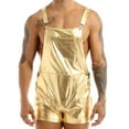 thumbnail image 1 of TSSOE Men's Shiny Metallic Shorts Dungarees Suspender Hot Pants Spandex Leotard Bodysuit Gold L, 1 of 7