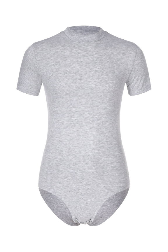 Men's Short Sleeve Press Button Crotch Shirt One Piece Pajamas Rompers Skinny Grey L
