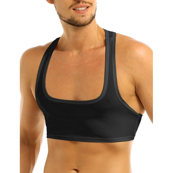 TSSOE Men's Sleeveless Y Back Muscle Half Tank Top Vest Tee T-Shirts Crop Tops Sports Bras Black XL