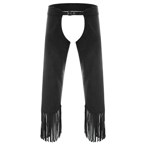 TSSOE Men's Western Cowboy Long Pants Vintage Tassel Buckles Overpants Festival theme Party Clothes Black M