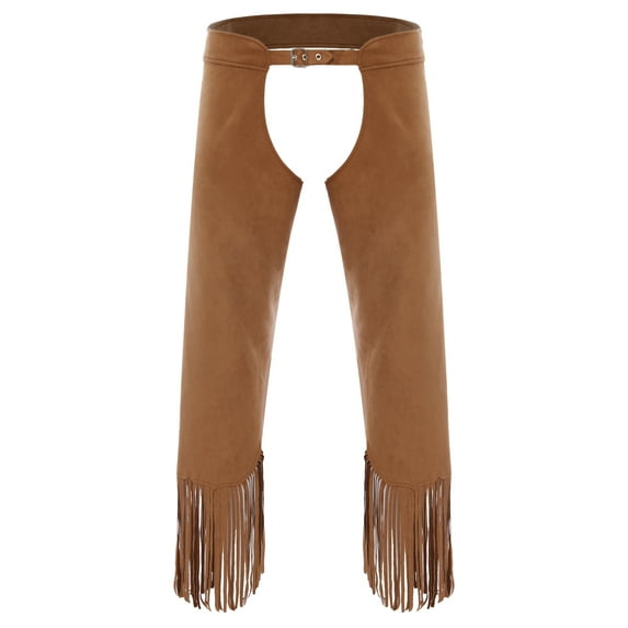 TSSOE Men's Western Cowboy Long Pants Vintage Tassel Buckles Overpants Festival theme Party Clothes Brown 3XL