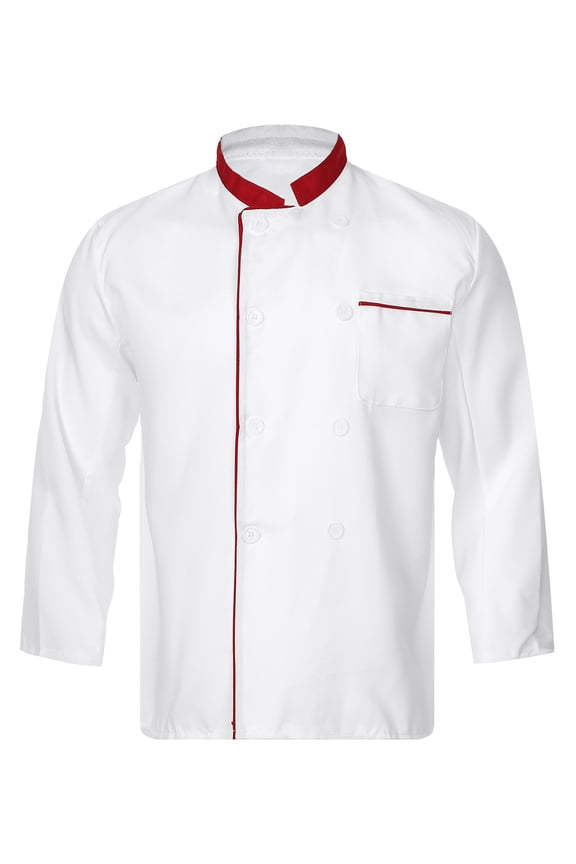 Professional Chef Jacket Men Women Chef Top Long Sleeves Stand Collar Catering Work Clothes Bakery Shirt Red XL