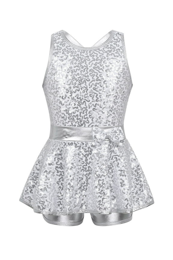 Sequins Jazz Hip Hop Modern Latin Dancewear Ballerina Costume for Girls Figure Skating Dress Ballet Leotard White 14