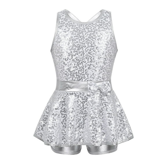 TSSOE Sequins Jazz Hip Hop Modern Latin Dancewear Ballerina Costume for Girls Figure Skating Dress Ballet Leotard White 14