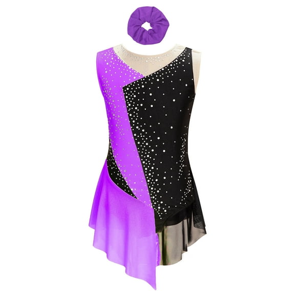 TSSOE Kids Girls Figure Ice Skating Gymnastics Ballroom Dancing Outfit Sleeveless Leotard Dress with Hair Band Purple 8