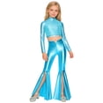 thumbnail image 1 of TSSOE Sparkly Jazz Dance Outfits for Girls Long Sleeve Back Zipper Top with Flared Pants Cha Cha Ballroom Performance Wear Turquoise 6, 1 of 7