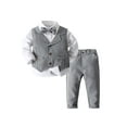thumbnail image 1 of TSSOE Toddler Baby Boys Gentleman Outfit Suit Long Sleeve Formal Shirt + Bow Tie + Tuxedo Vest + Grey 110, 1 of 7