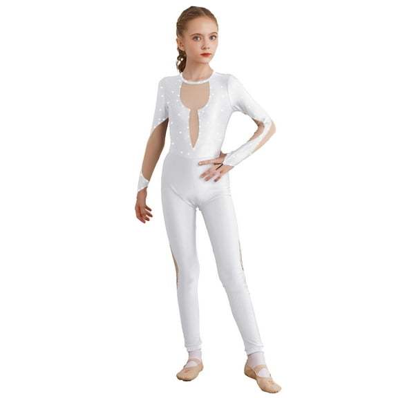 TSSOE Toddler Girls Ballet Leotards Full Body Gymnastics Unitards One Piece Dance Bodysuit Skating Jumpsuit White 6