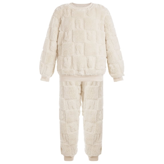 TSSOE Toddler Kids Baby Pyjamas Set Long Sleeve Tops with Bottom for Boys Girls Winter Warm Fleece Outfits Beige 9-10