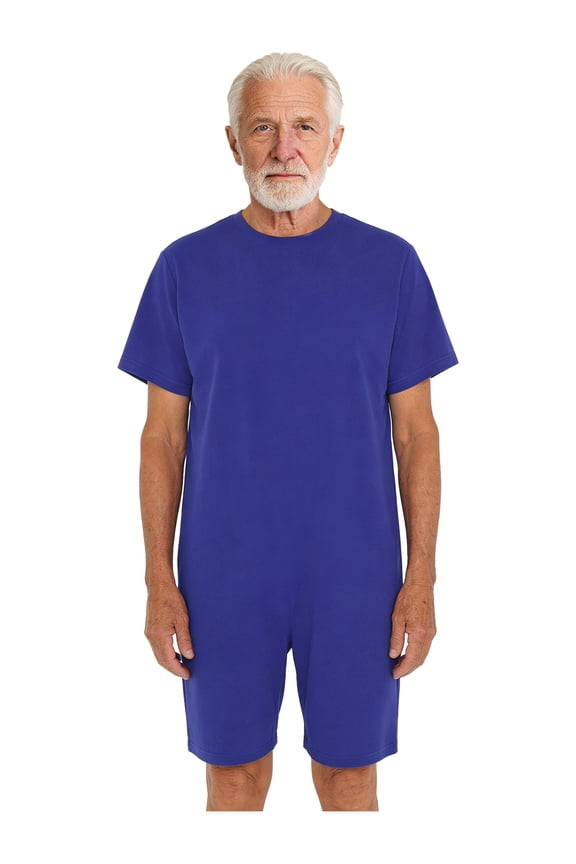 Unisex Adult Anti-Strip Jumpsuit Back-Zip Romper Adaptive Clothing for Alzheimer’s Elderly with Special Needs Royal Blue XS