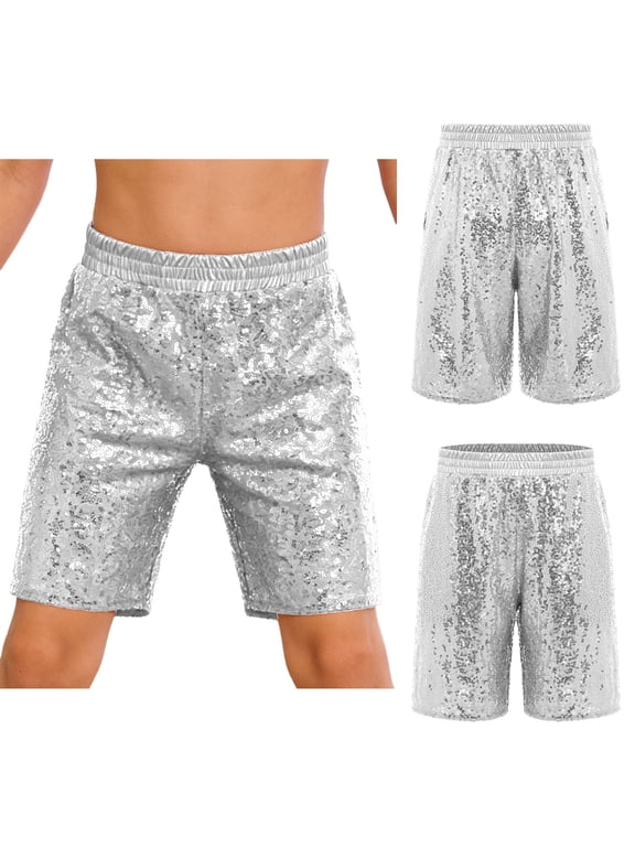 Unisex Girls Boys Gymnastics Shorts Athletic Dance Bottoms Hip Hop Jazz Competition Booty Boy-Cut Shorts Silver 6